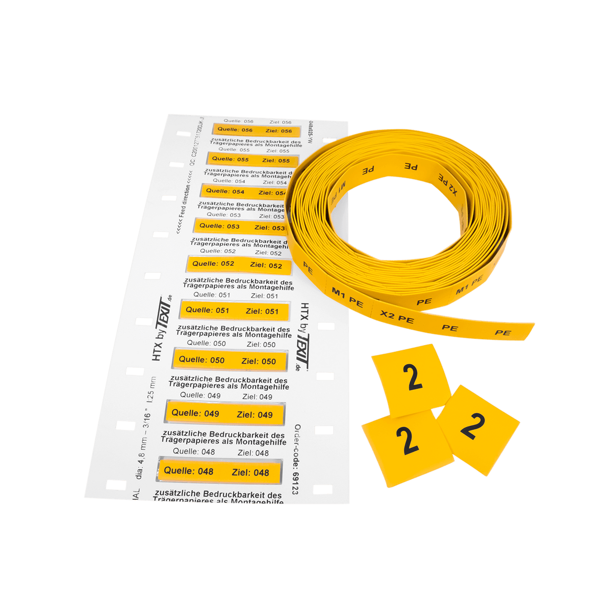 HTX-RS0 Heat shrink marker, assembled, on roll and tape